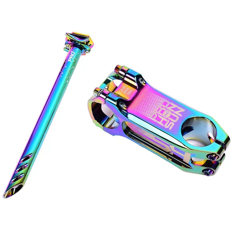 

HOT CNC Bicycle Seatpost Colorful Bike Seat Post Rainbow Seat Tube With Stem 0 Degree 80Mm CNC 31.8Mm Bike Handlebar Stem