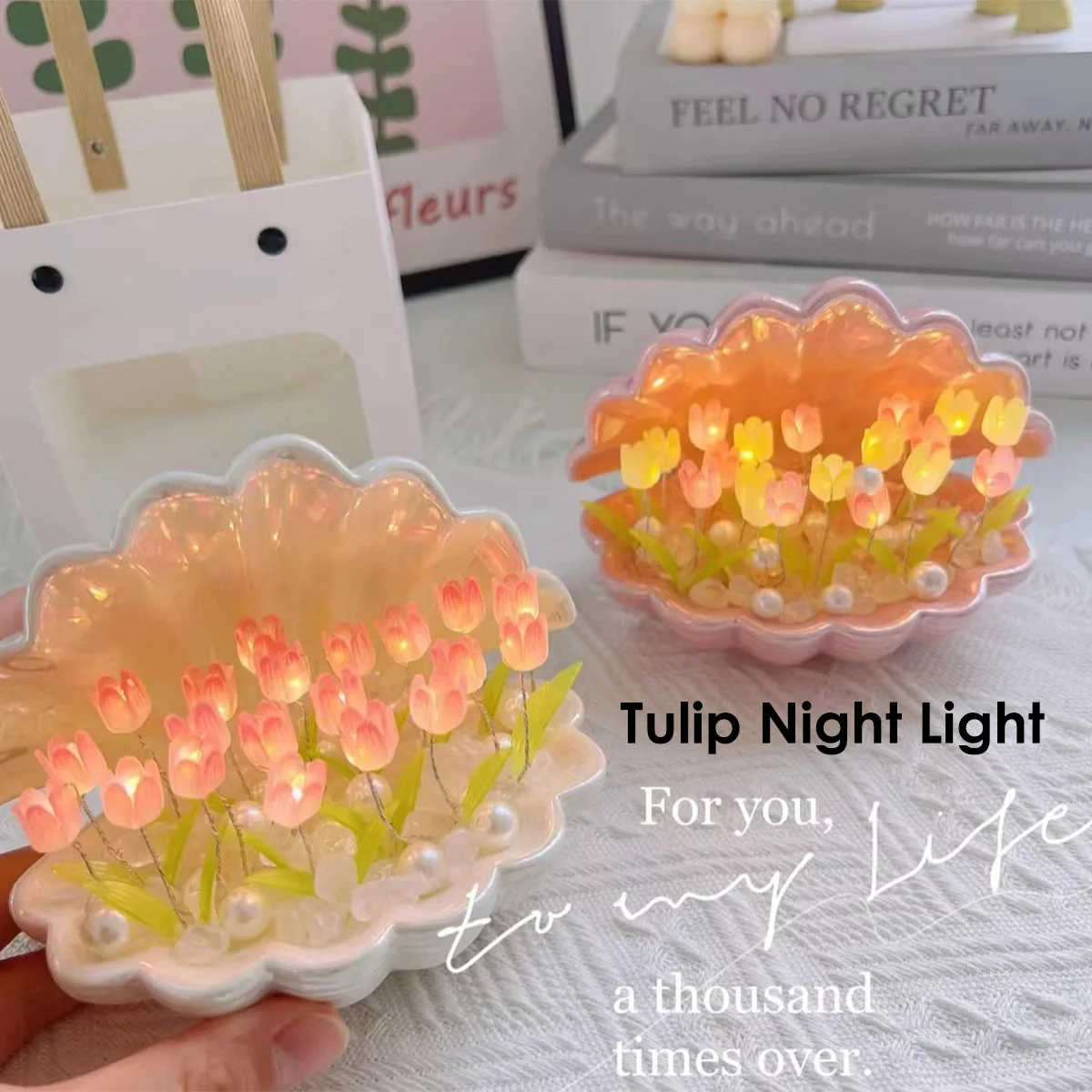 

DIY Tulip Night Light Battery Operated Tulip Seashell Nightlight Cute Handmade Tulip Ambient Light Simulation Tulip Flower Table