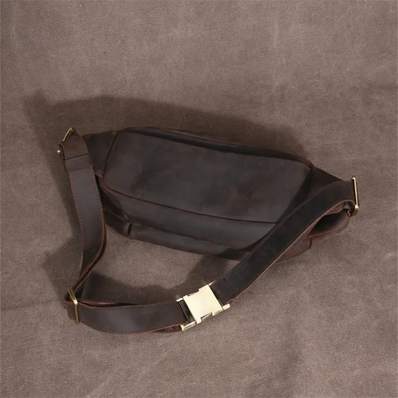 Vintage crazy horse cowhide men's multifunctional chest bag outdoor daily shoulder bag weekend sports real leather waist bag