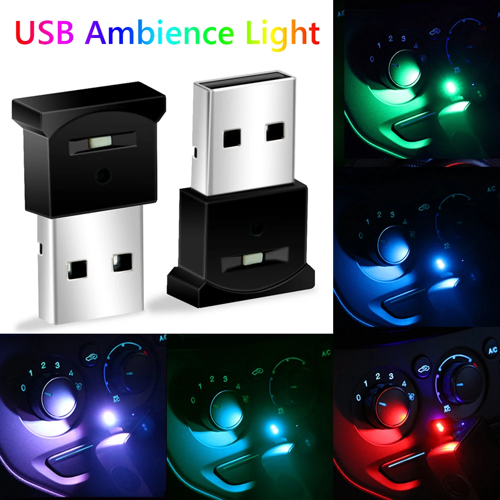 

Mini USB Car Colorful Night Lights Interior RGB LED 8 Colors Atmosphere Ambient Decorative Lamp Auto Room Bedroom Decoration
