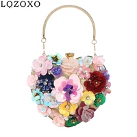 new arrival design heart flower evening bags with diamonds handmade style party wedding bridal day clutch handbags