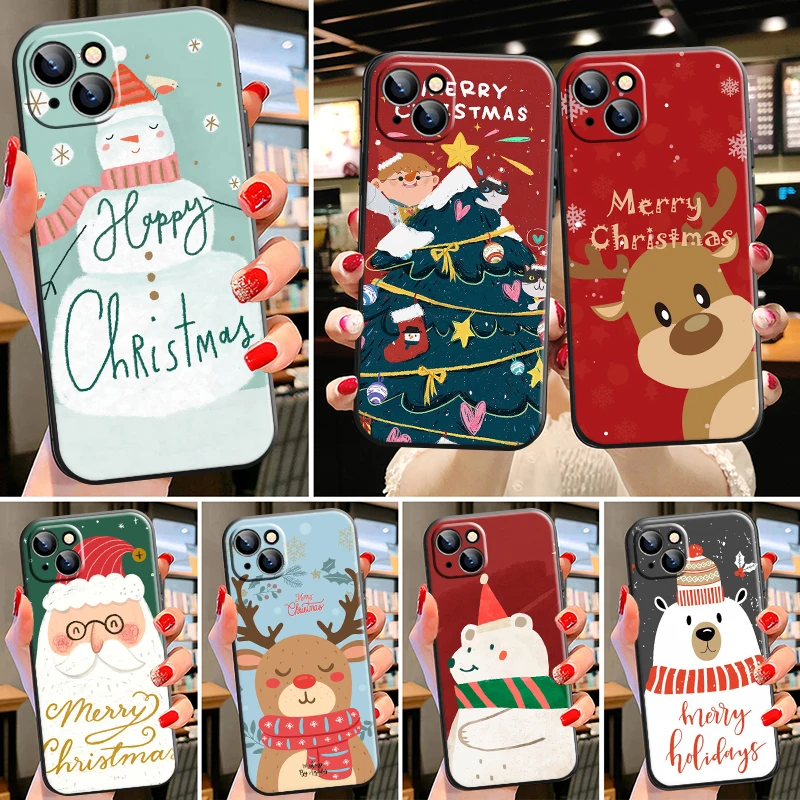 

Christmas Elk Phone Case For Apple iPhone 13 12 11 Pro 12 13 Mini X XR XS Max SE 6 6s 7 8 Plus Funda Black Coque Silicone Cover