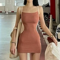 40hotsquare collar sleeveless hip wrap bodycon dress backless patchwork color sling mini dress club wear