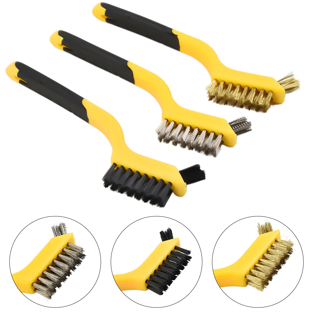 

3pcs 7 Inch Mini Wire Brush Brass Nylon & Stainless Steel Rust Remover Metal Wire Burring Rust Brush Metal Cleaning Tool
