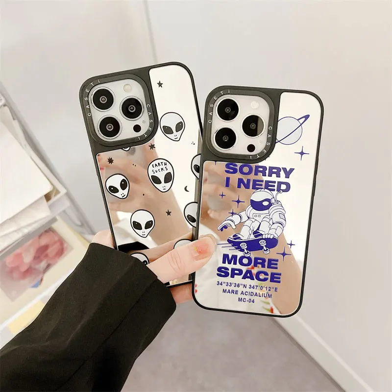 

Cartoon Spaceman Alien Mirror Surface Phone Case Cover for IPhone 11 12 13 14 Pro Max Case for IPhone 14 Pro Max