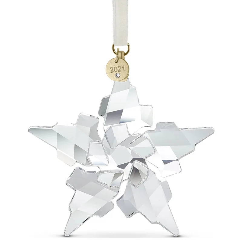 

2021 Type Austrian Crystal Snowflake Star Pendant Car Hanging Decor Glass Rainbow Maker Suspension Ornament Christmas Gift