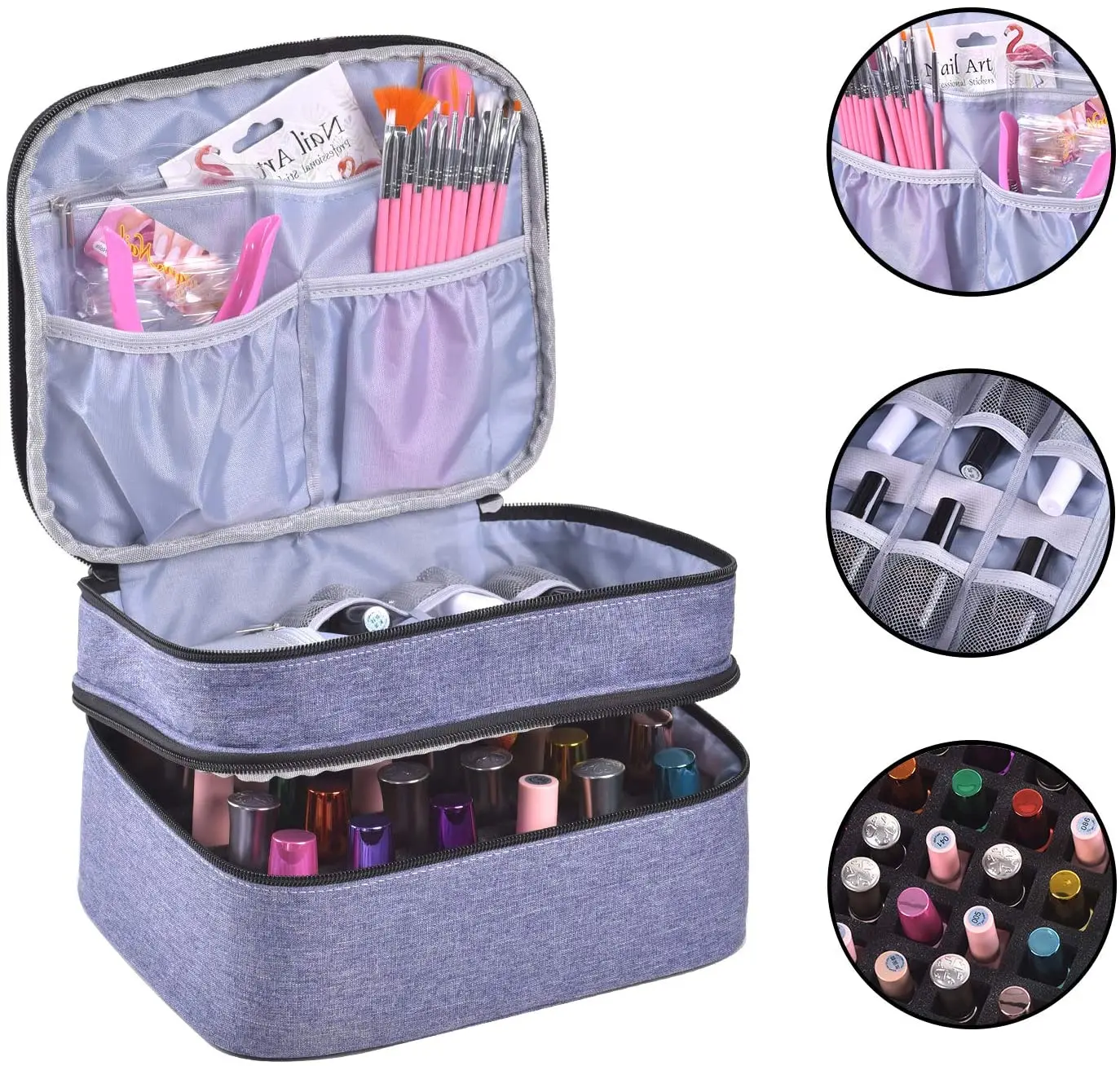 

Storage Polish Essential Lipstick Organizer Double-layer Bag Box Nail Portable Handbag Perfume Oil 30 Cosmetic Holder Grids
