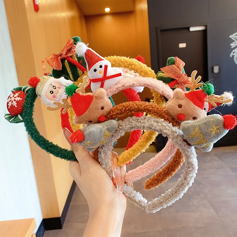 

Merry Christmas Ornaments for Hair Band Cartoon Red Christmas Headband Santa Claus Snowman Antlers Adult Kids Gifts Noel Toys