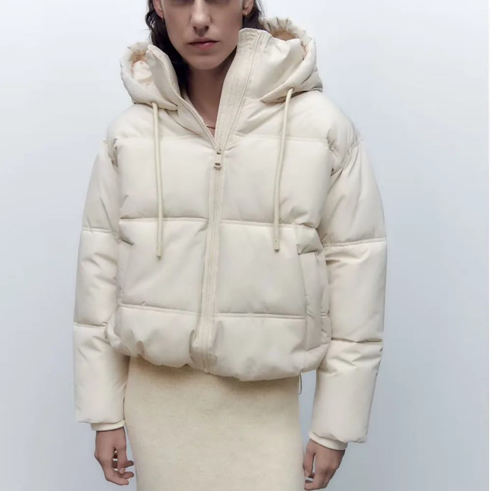 Autumn and winter new fashion women's solid color all-match stand-up collar long-sleeved hooded cotton jacket jacket