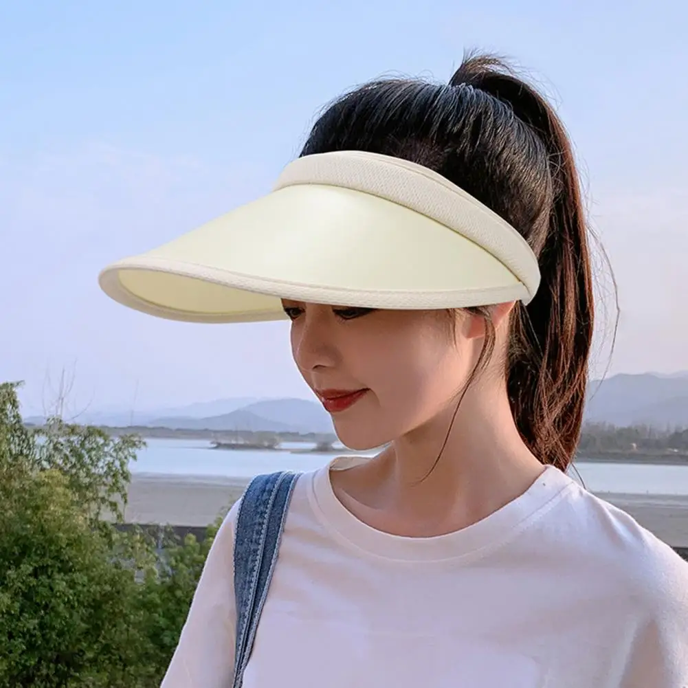 

Empty Top Wide Brim Adjustable Elastic Band Sun Hat Summer Solid Color Women Sunshade Hat Fashion Accessories