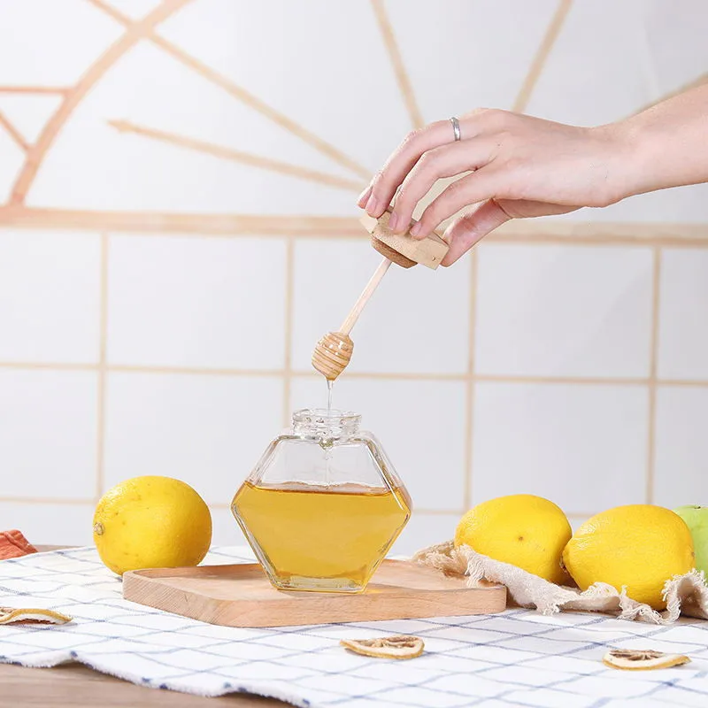 220 мл/380 мл прозрачная стеклянная шестиугольная банка для меда мини-маленькая