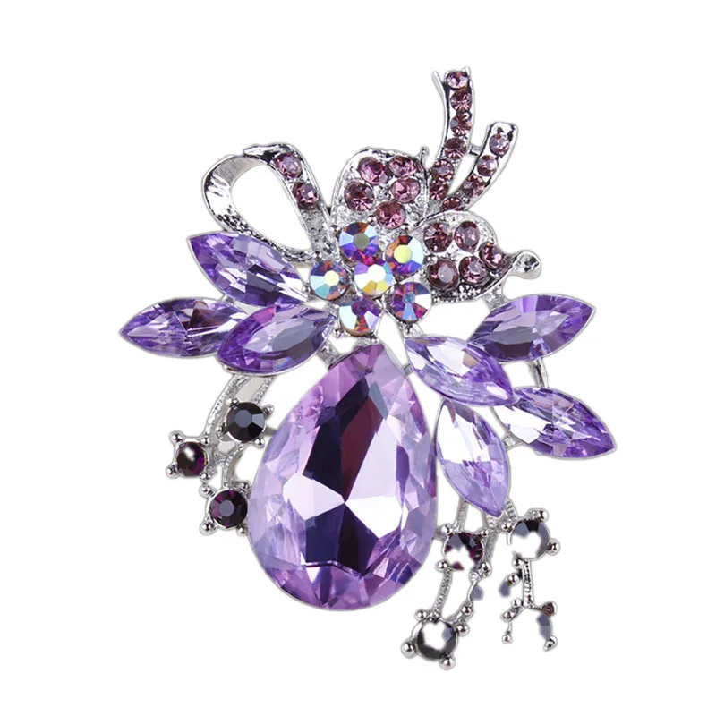 Высококачественные хрустальные модные броши с покрытием из сплава шелковые