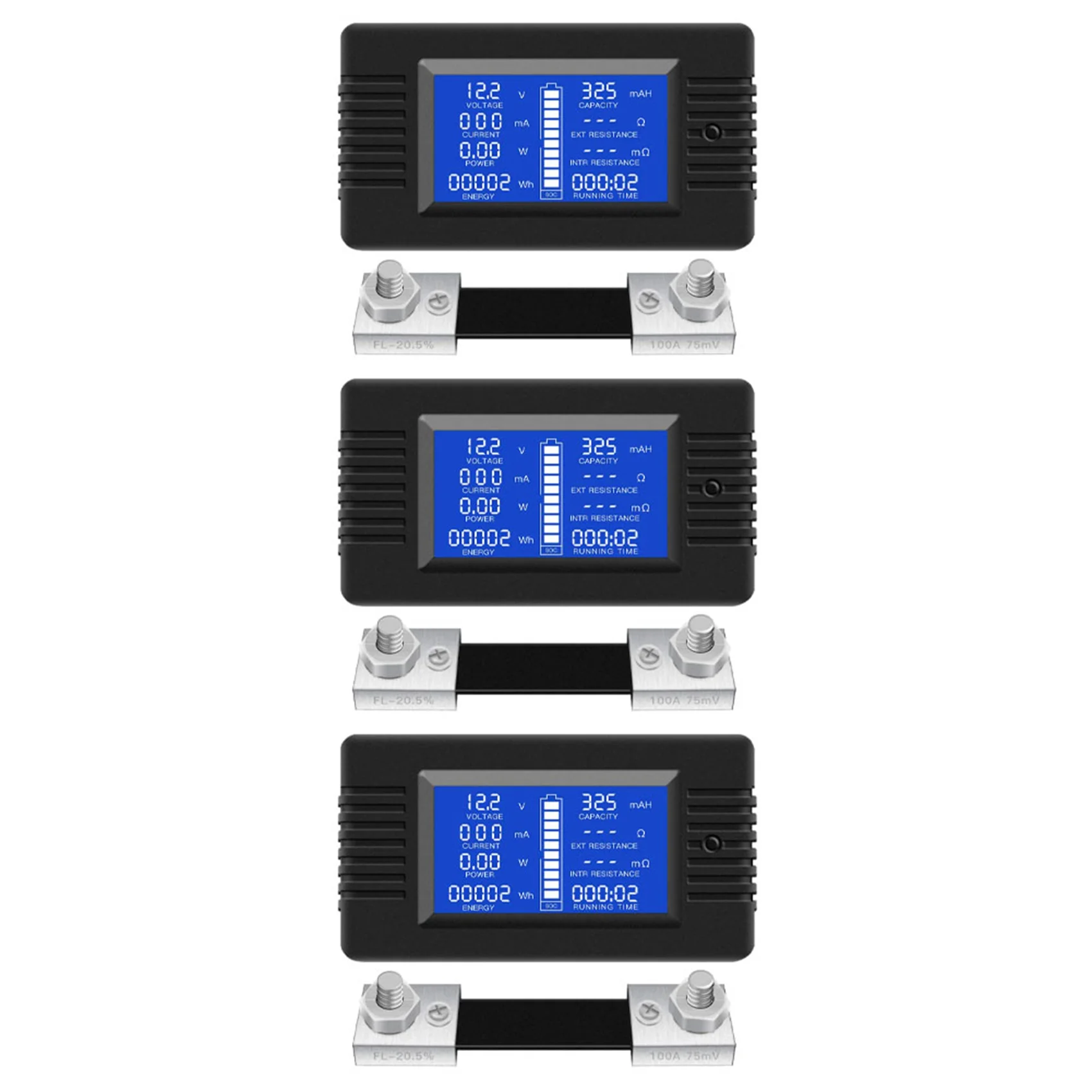 

3X DC Multifunction Battery Monitor Meter LCD Display Digital Current Voltage Solar Power Meter