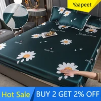 yaapeet washable ice silk elastic fitted sheet mattress cover 90150cm summer luxury double bed sheet set queen king size
