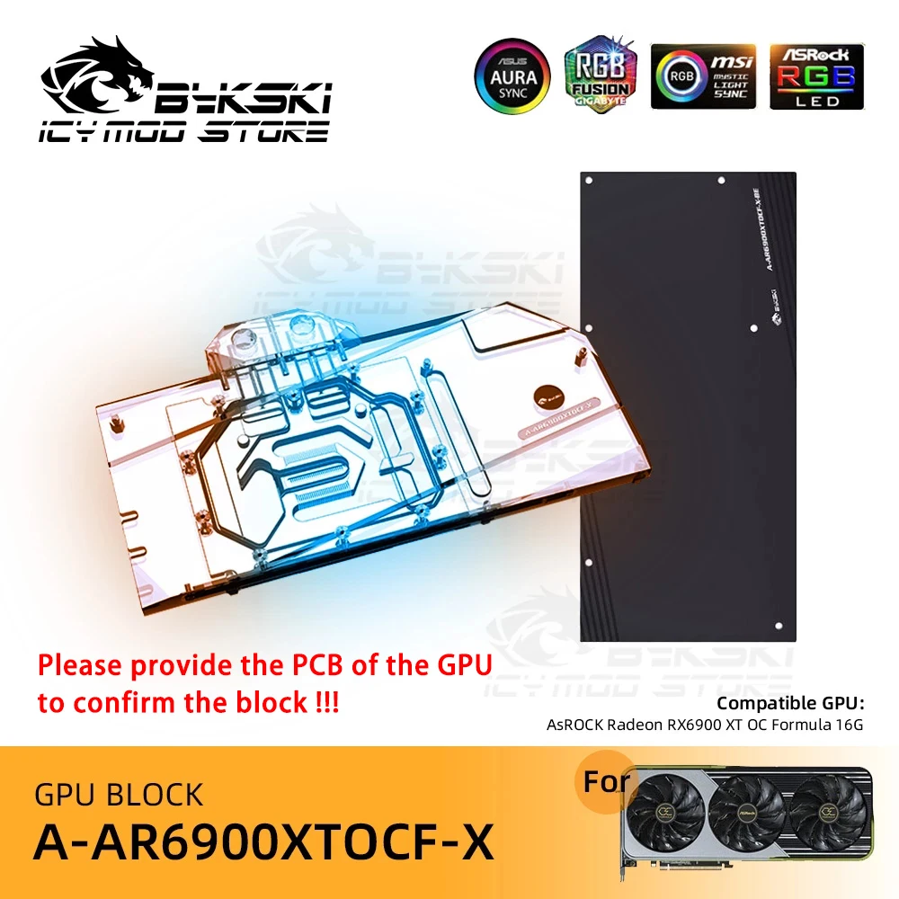 

Bykski VGA Blocks for AsRock Radeon RX 6900XT Formula 16G A-RGB Video Cards Water Block Liquid Cooling Heatsink A-AR6900XTOCF-X