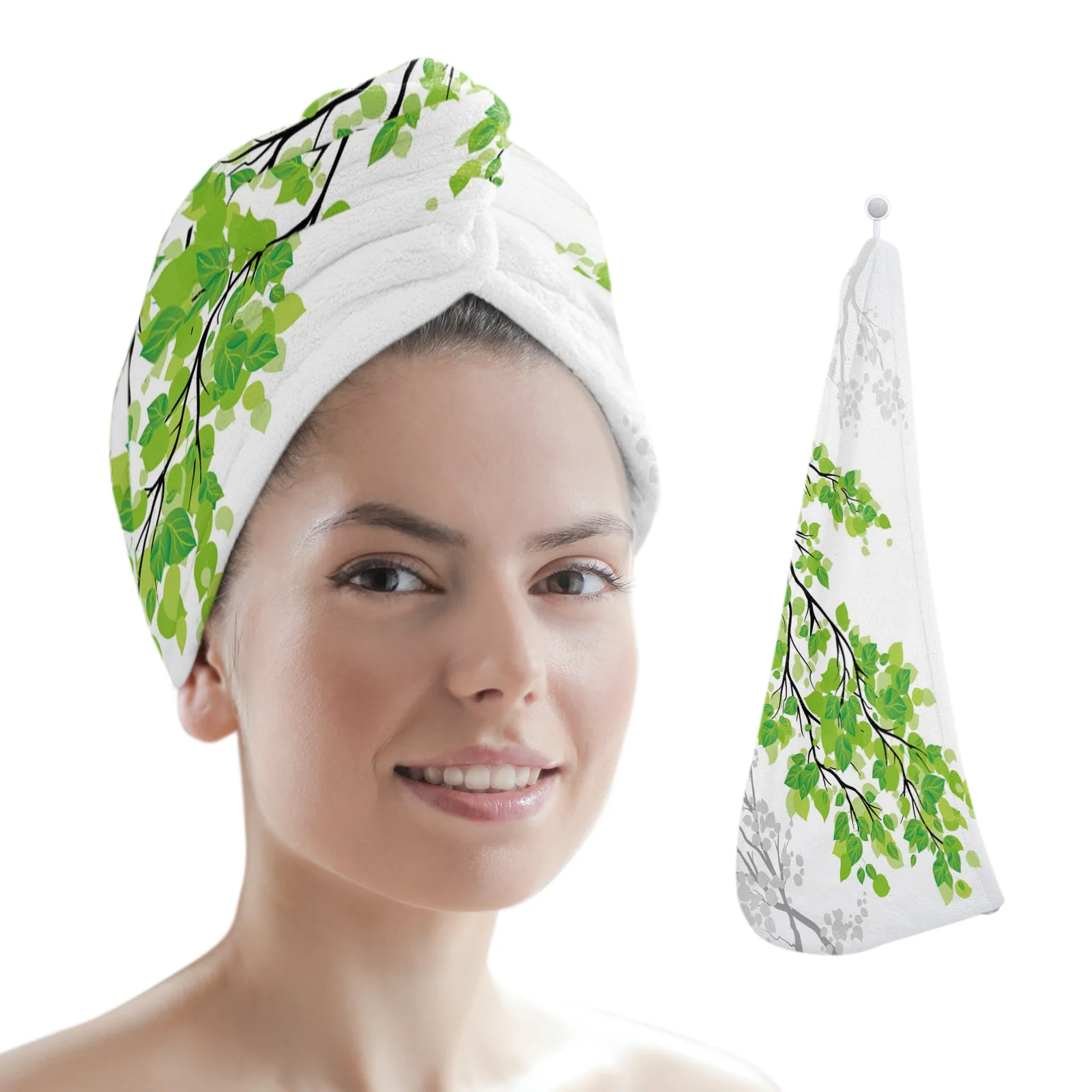 

Женское быстросохнущее полотенце из микрофибры, с зелеными листьями