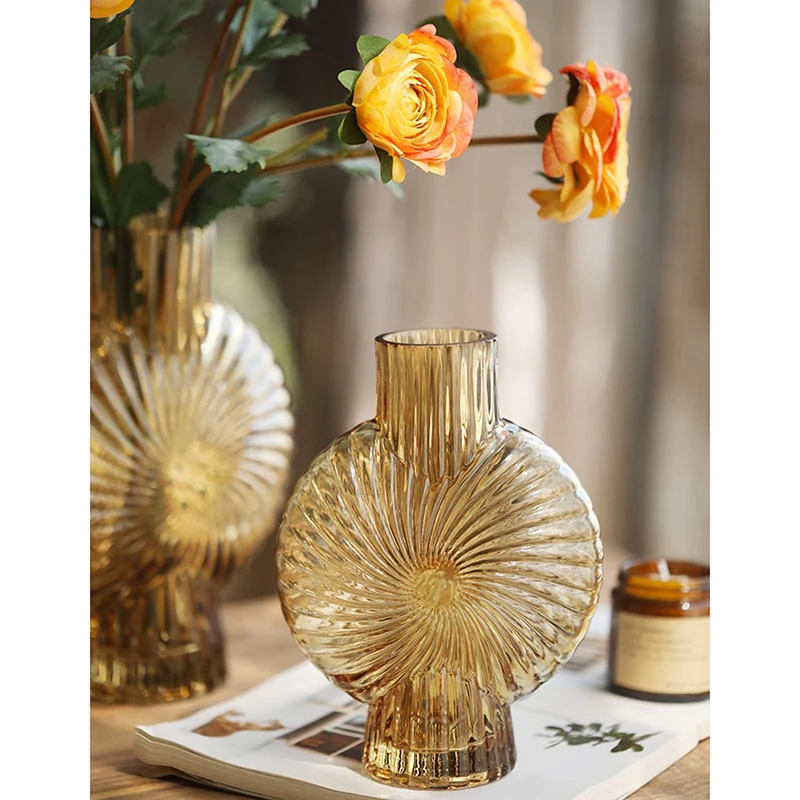 

Champagne gold spiral transparent glass vase light luxury retro small hydroponic flower arrangement living room home decoration