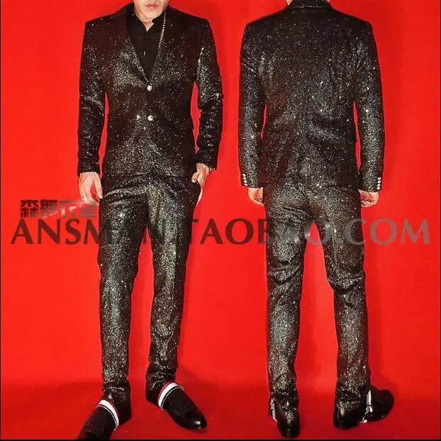 Men's Suit Jacket Nightclub Bar Singer Male Model DJ Super Cool Hot Flash Black Gold Costume Suit S-XXL