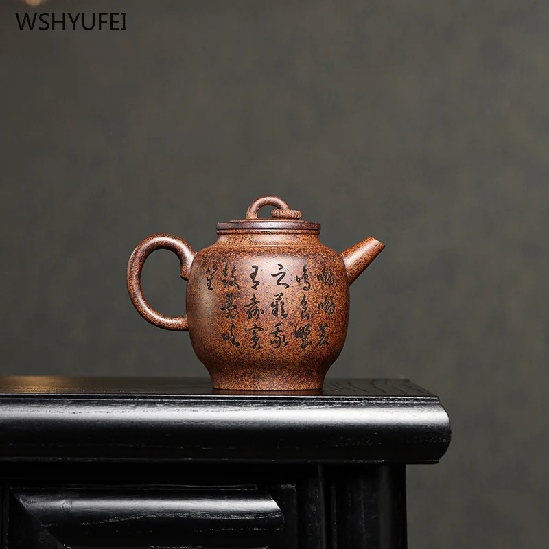 Чайник из фиолетовой глины Yixing чайник с гравировкой оригинальный ручной работы