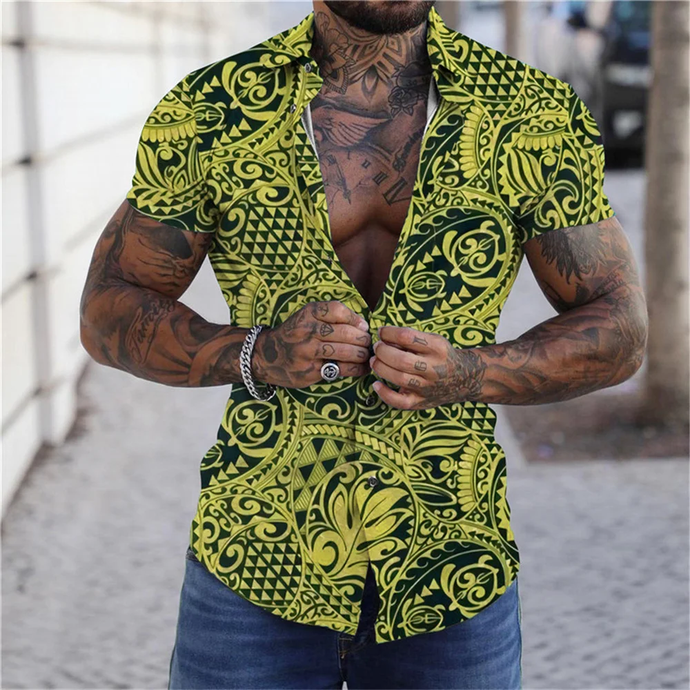 

2023 Fashion Social Men's Short -sleeved Holly -button Shirt Animal Printing Hawaiian Beach Casual Men's Costume Top Summer