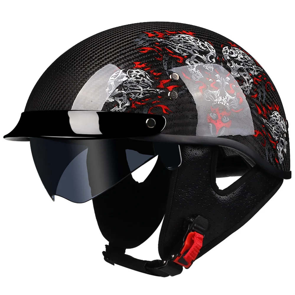 Classic Half Face Motorcycle Helmet Carbon Fiber Super Lightweight Scooter Motocross Casco Moto Hidden Sunglasses Casque Dot Ece