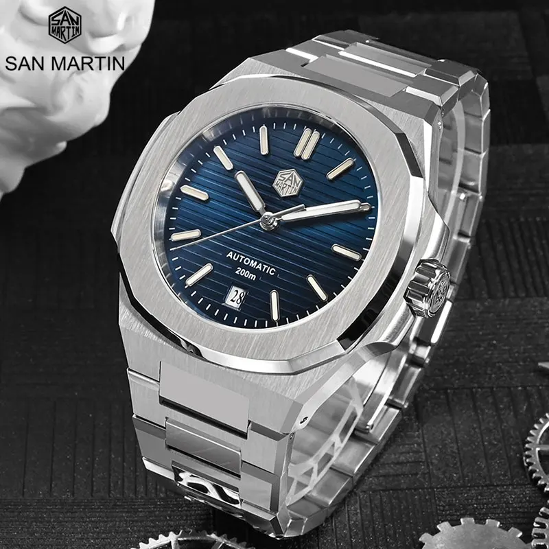 

San Martin 43 мм Роскошные мужские часы для дайвинга из нержавеющей стали 316L классические PT5000 автоматические механические сапфировые 20 ATM BGW-9