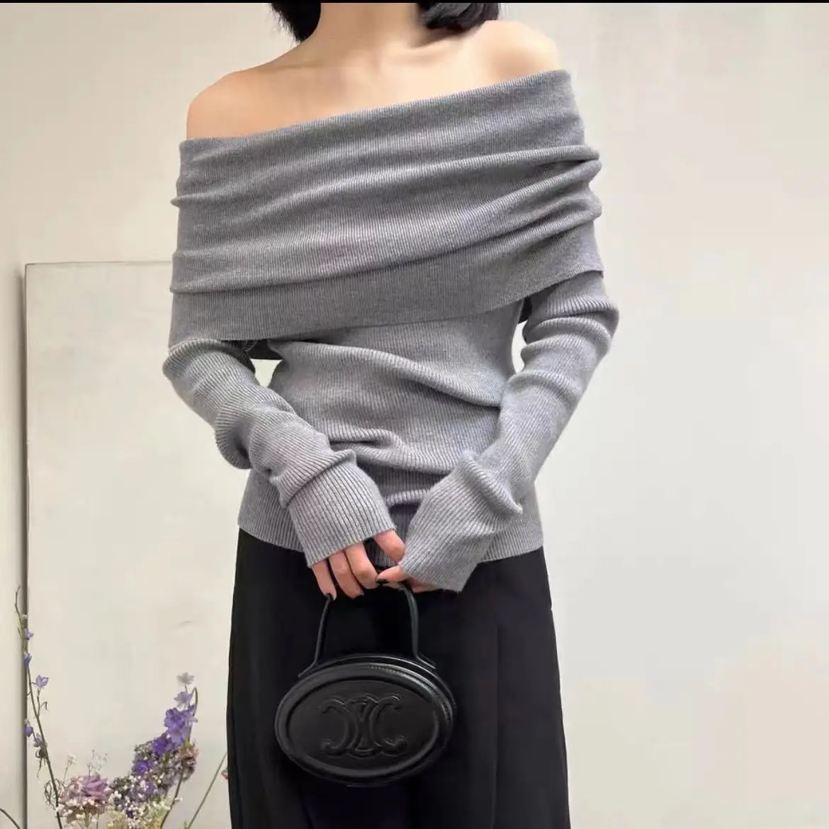 Трикотаж с открытыми плечами элегантные женские свитера модные пуловеры женская