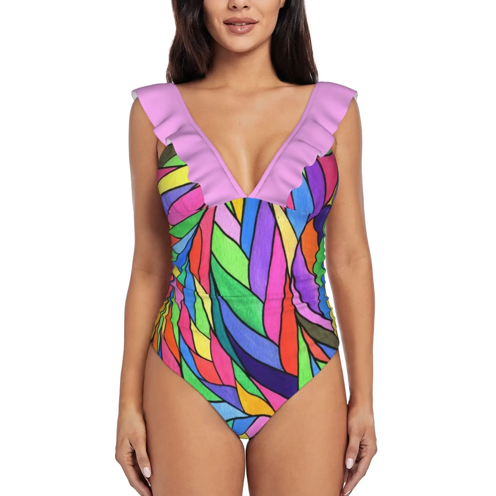 

Слитный купальник для никогда не использовался, женские купальные костюмы с оборками, новый пляжный купальник для девушек, с акварельным уз...