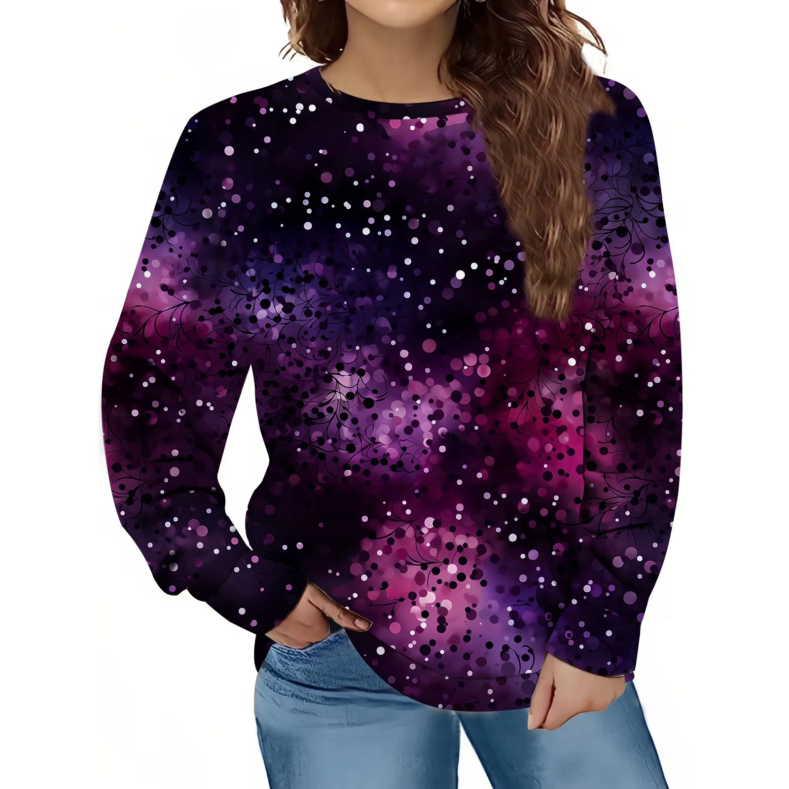 

Женский пуловер с длинным рукавом, свитшот с цифровым принтом, Повседневный свитер на молнии