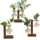 Прозрачная ваза, деревянная рама для растений, водная посадка, цветочный горшок, Цветочная композиция, контейнер, настольное украшение, столешница, украшение