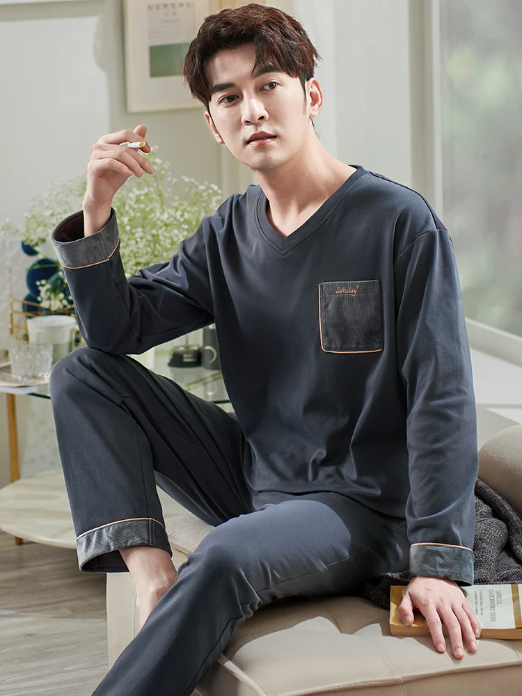 Pajamas Men's Spring and Autumn Cotton Long sleeve Thin Winter Casual Plus size Home Wear |