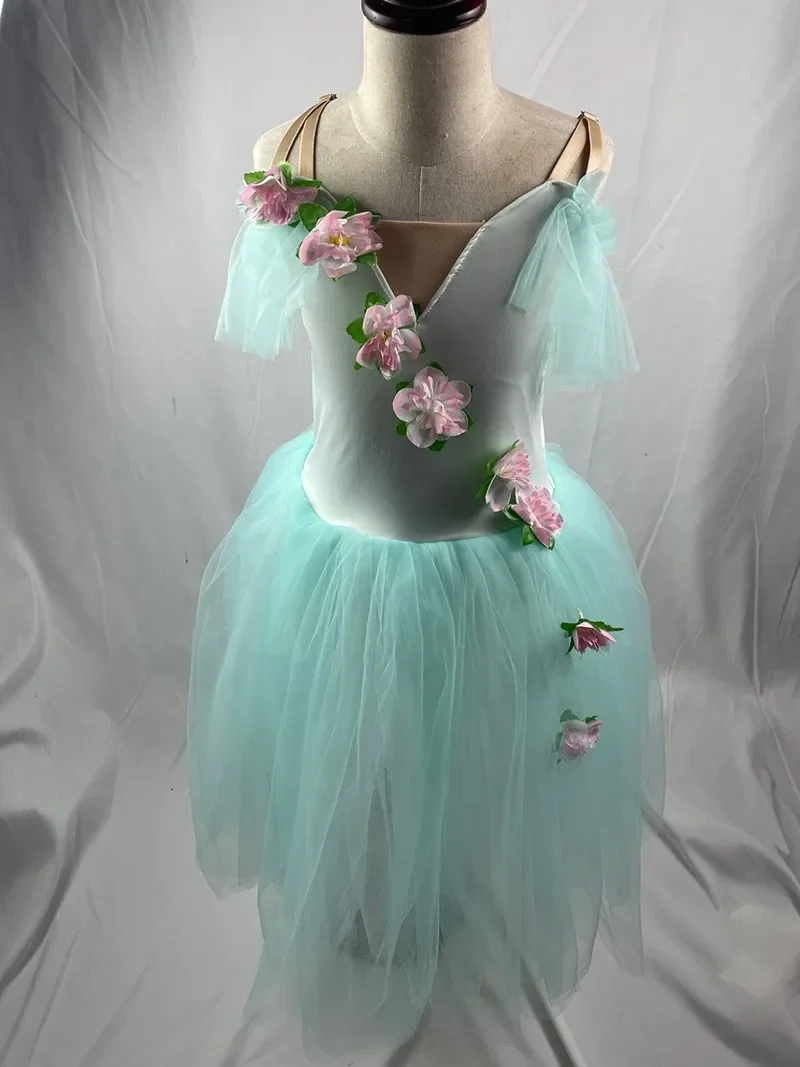 

Зеленая длинная романтичная балетная пачка для девочек, Женский балетный костюм, танцевальное платье для выступлений, Женская Одежда для танцев