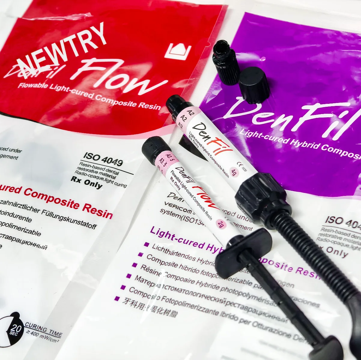 Фото Стоматологический композитный материал DenFil Dental Solid/Flow Resin, светоотверждаемый, в шприце (2г/4г), материал для пломбирования зубов. №5