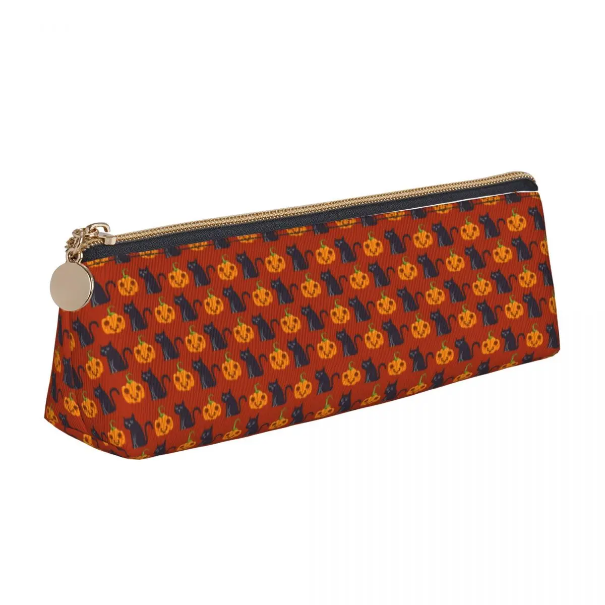 

Halloween Cats Triangle Pencil Case Cute Pumpkins Print Girls Boys Elementary School Zipper Pencil Box Simple Leather Pen Pouch