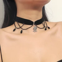 vintage rose flower chain pendant necklace for women designer charms black velvet choker punk party jewelry 2022 new
