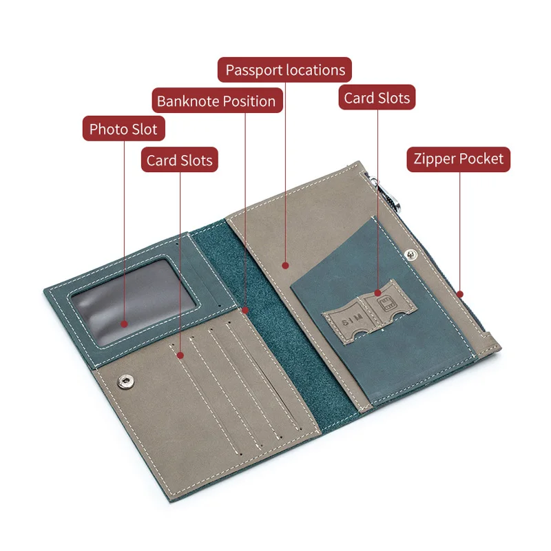 Free Customized Name Genuine Leather Passport Holder Lady Cowhide Travel Accessories Zipper Wallet for Men Gift Card Holder DIY