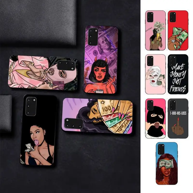 

MAKE MONEY Cash Black head Sweet Spoiled Girl Phone Case for Samsung S10 21 20 9 8 plus lite S20 UlTRA 7edge