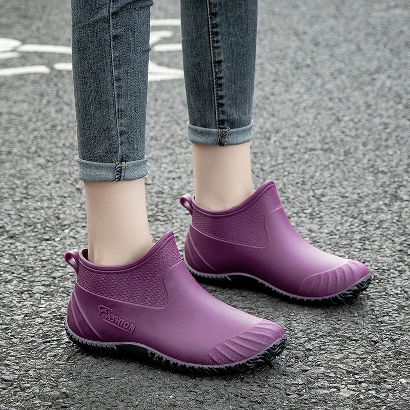 Women's Waterproof Rainboots Low Ankle  Non-slip Warm Plush Cotton Shoes with Low Heel
