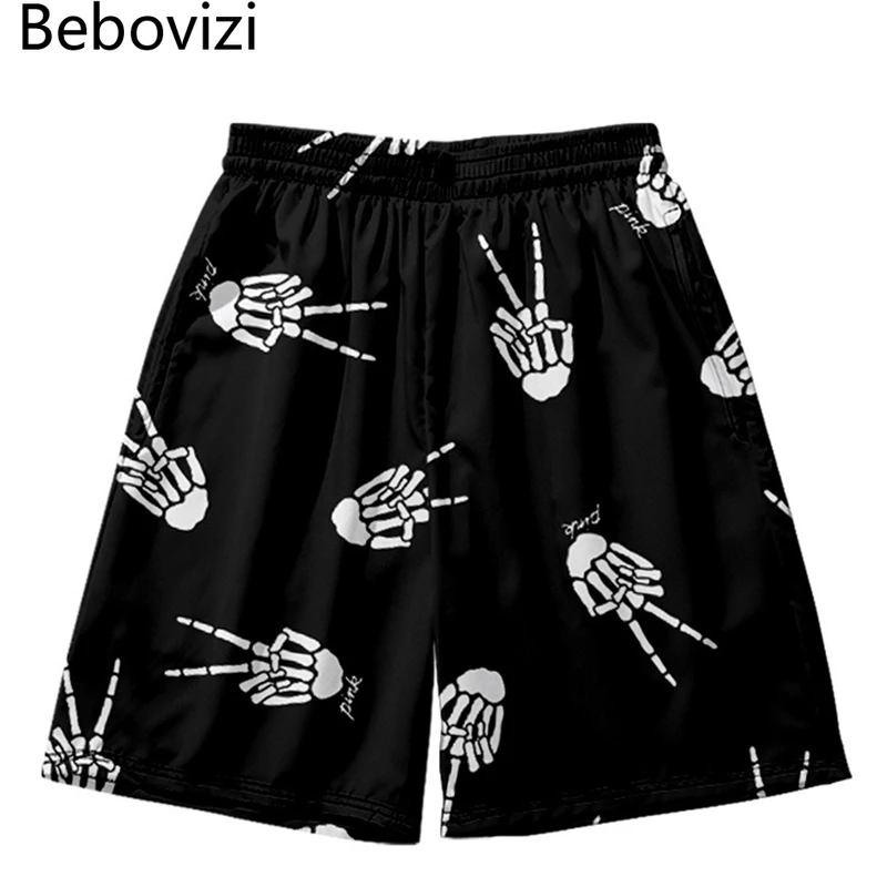 

Fashion Hip Hop Skeleton Hand Print Shorts Summer Beach Shorts Sweatshorts Men Women Oversized Black Gym Shorts Street Wear