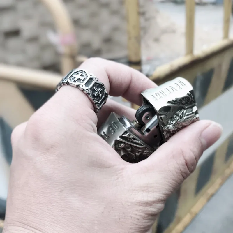 

Retro Silver Color Punk Pattern Cross Ring for Men's Fashion Trend Street Hip-Hop Rock Goth Accessories Jewelry Gift Wholesale