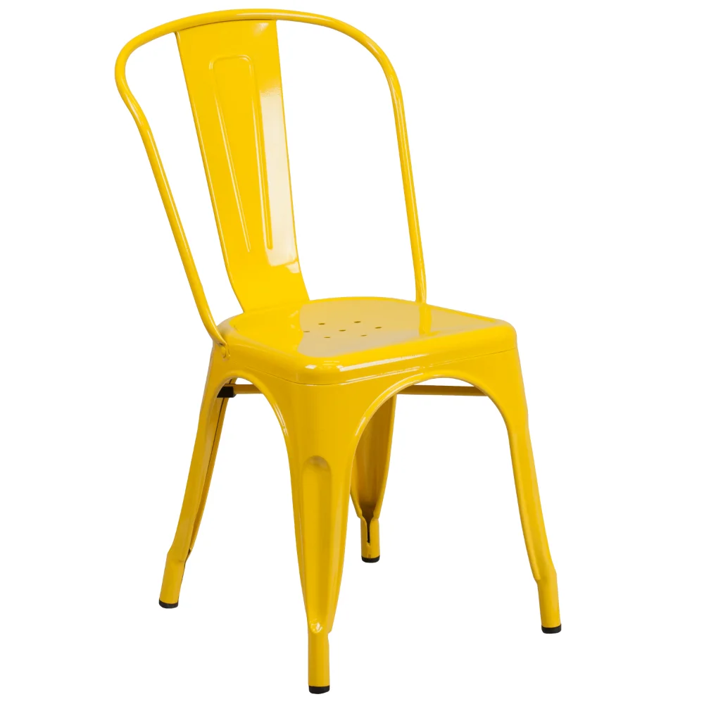 

Perry Commercial Grade Yellow Metal Indoor-Outdoor Stackable Chair Dinning Chair Modern Dining Table Restaurant Chair