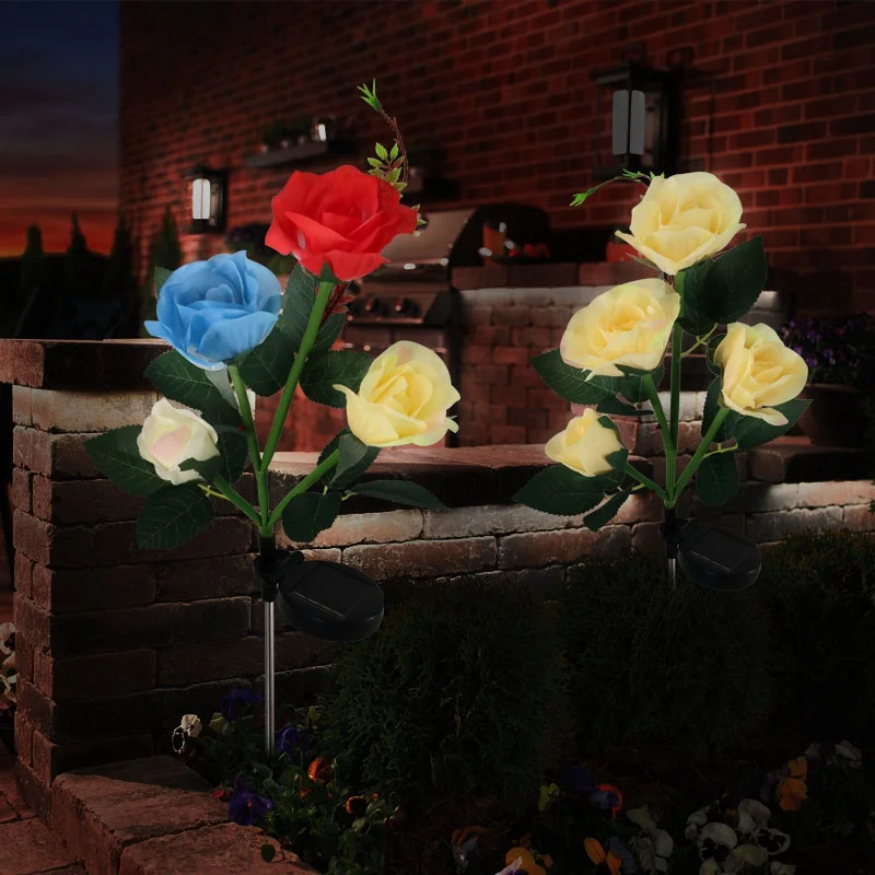 

4 Heads Solar Simulation Rose Flower Lights Outdoor Waterproof LED Garden Decoration Lights Yard Lawn Lamp Landscape Rose Light