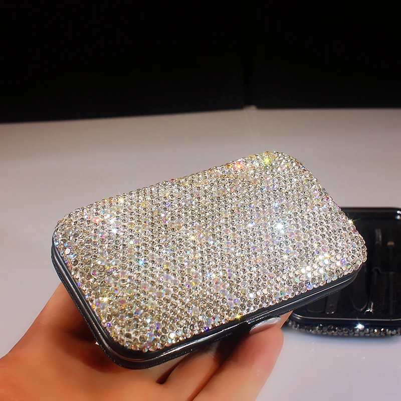 

Bling Scissors Nail Clipper Set Stainless Steel Ear Spoon Tweezers Dead Leather Pliers Pedicure Knife Rhinestone Nail Art Tools