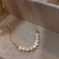 minar wholesale baroque freshwater pearl chokers necklaces for women gold color copper thin chain pendant necklace party jewelry