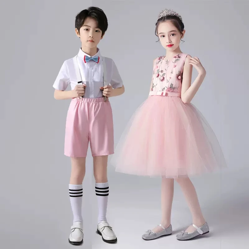 

Children's Latin dance costume Boys and girls poetry recitation chorus performance Peng Peng skirt dress