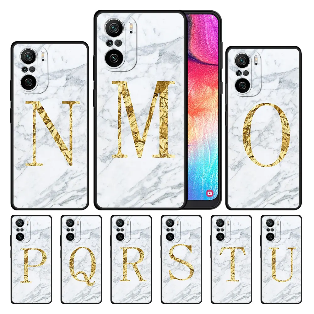 

Letter R S Q White Marble Case for Xiaomi Redmi 9S 9 8 10 11 Pro K40 9C 9A 8T 7 9T 7A 8A Black Soft Silicone Phone Cover Shell