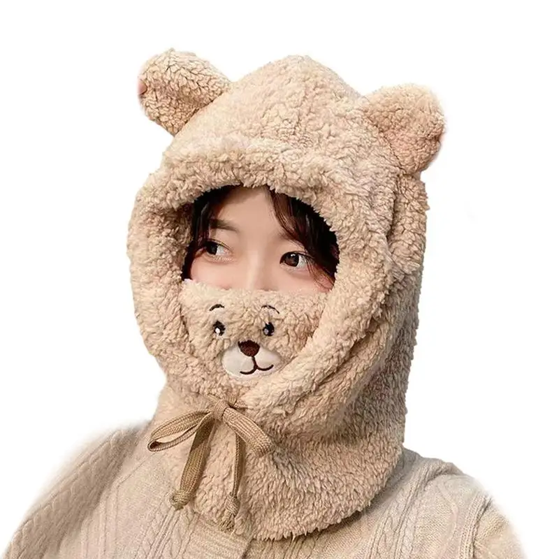 

Warm Plush Bear Hat Bear Warm Scarf Integrated Hat Neck Warmer Soft Warm Scarf Integrated Hat Neck Warmer Windproof Hat For Kids