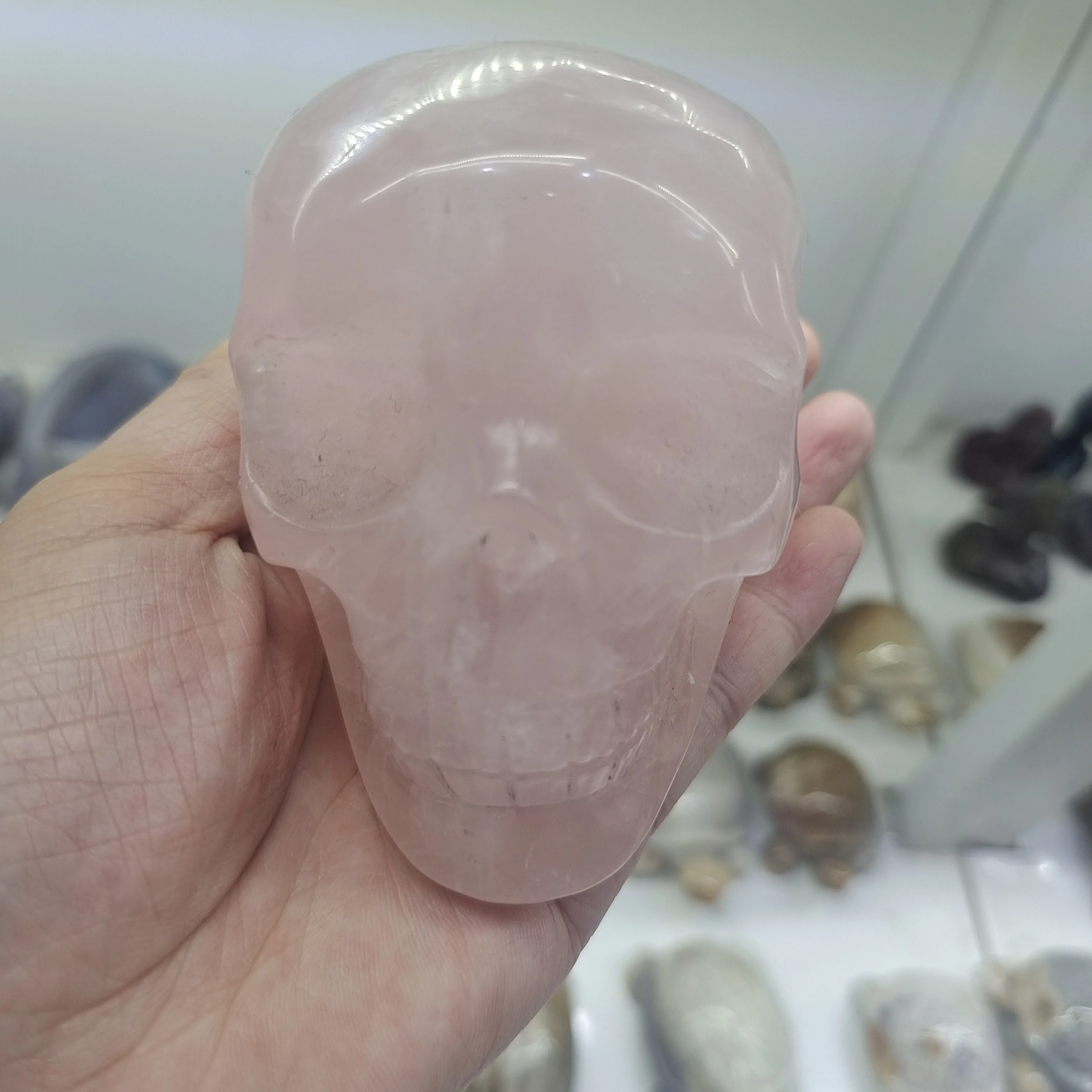 

100 мм красивый натуральный розовый кварц, Череп, украшение для дома, подарки, украшение для дома со стразами