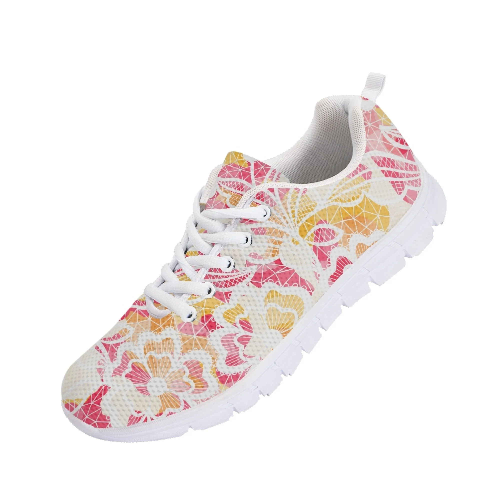 Yikeluo Pink Flowers Print Woman Shoes Casual Breathable Athletic Tennis Sneakers Female Mesh Flats Couple Footwear feminina