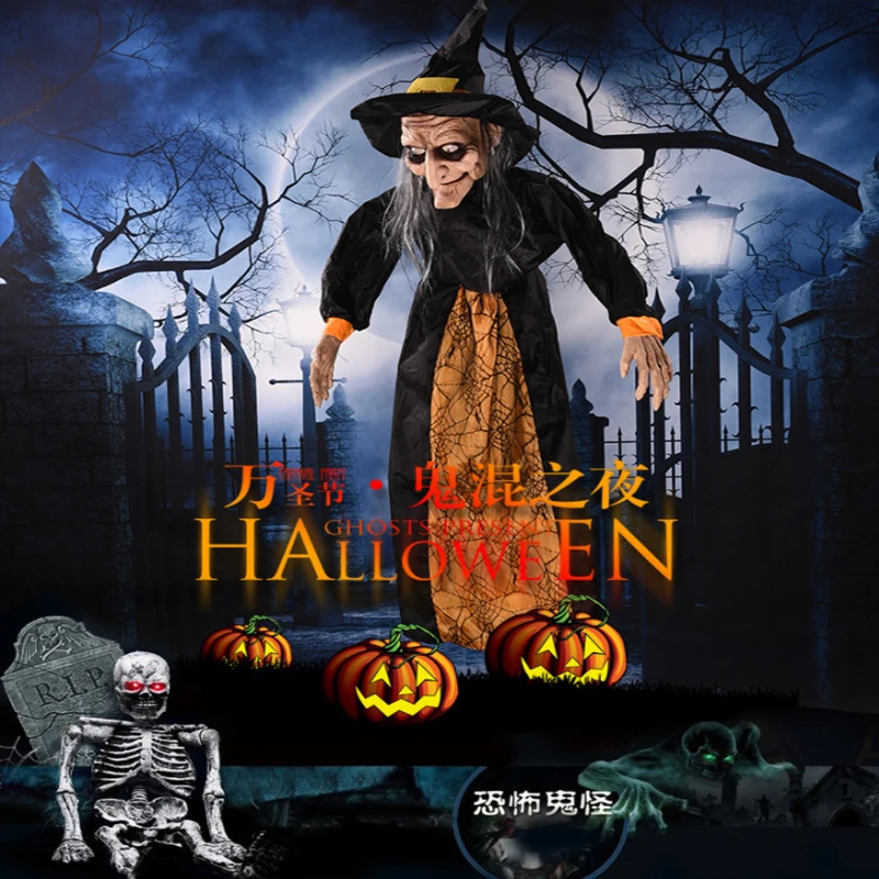 

Halloween Witch Decor Glowing Sound Toys Voice Control Electric Hanging Ghost Horror Haunted House Props Halloween Decoration
